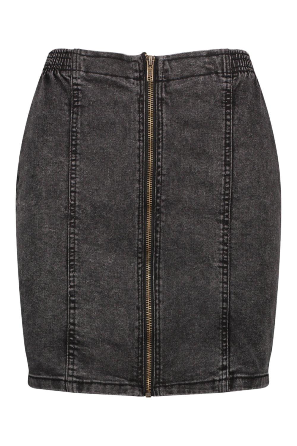 Mini jupe en jean stretch zippee devant boohoo FR
